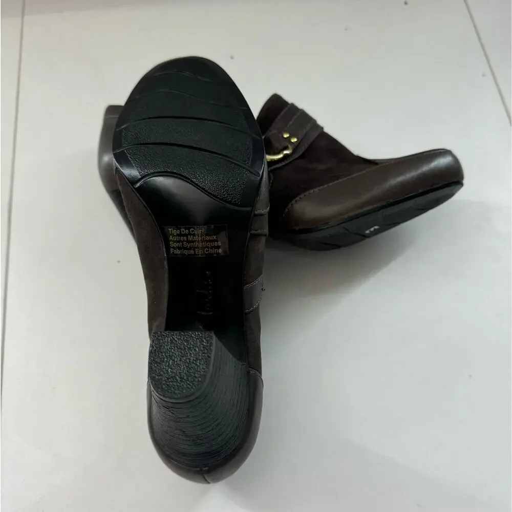 Clarks Brown Suede Buckle Sapphire Selene Loafer Shootie Pump Size 7 R1